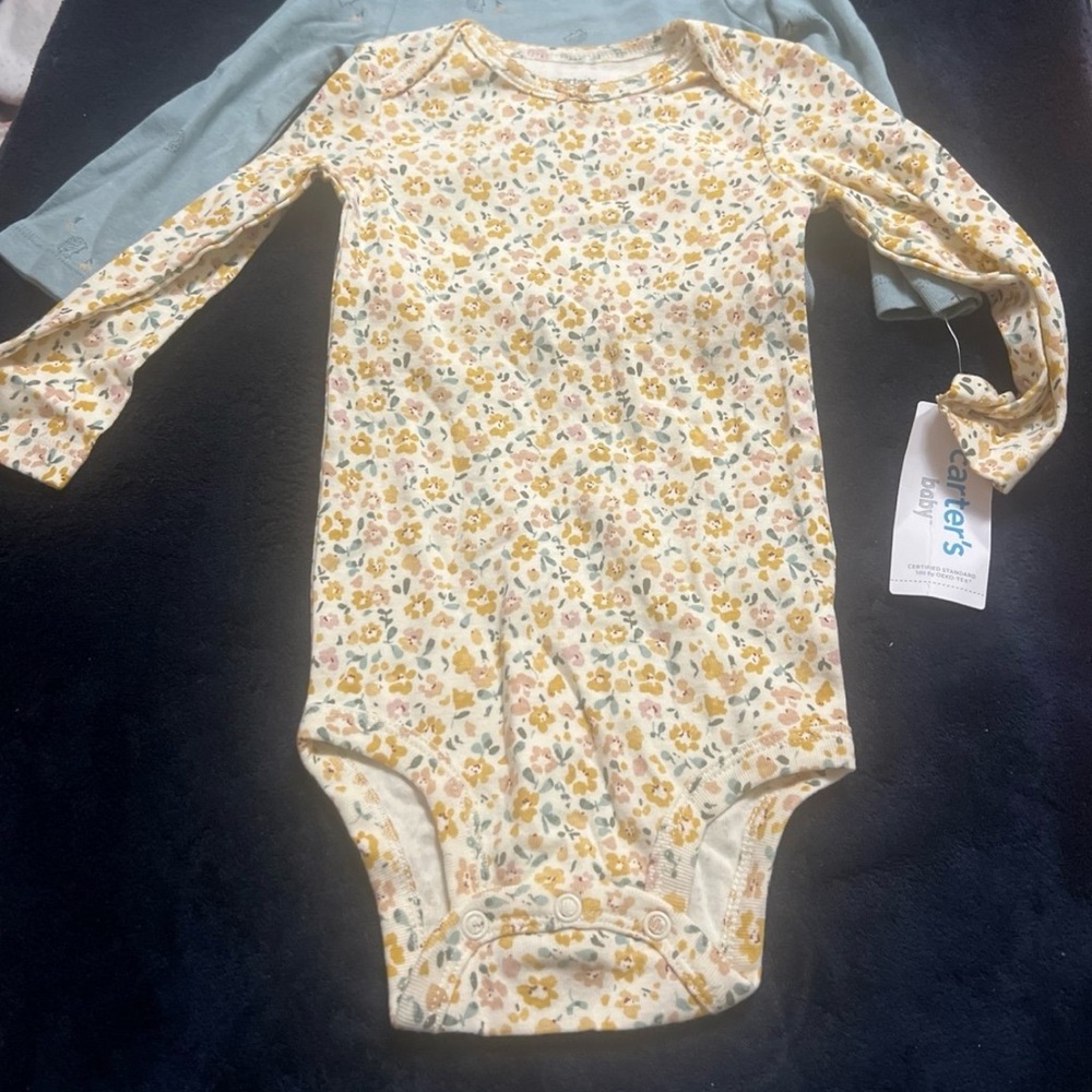 Carter's Cream Floral Long-Sleeve Baby One-Piece Girl’s bundle